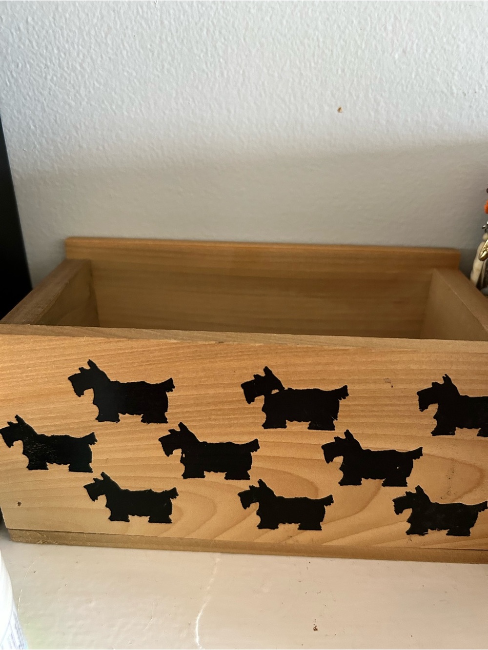 Wooden Storage Box with Black Scottie Dog Silhouettes